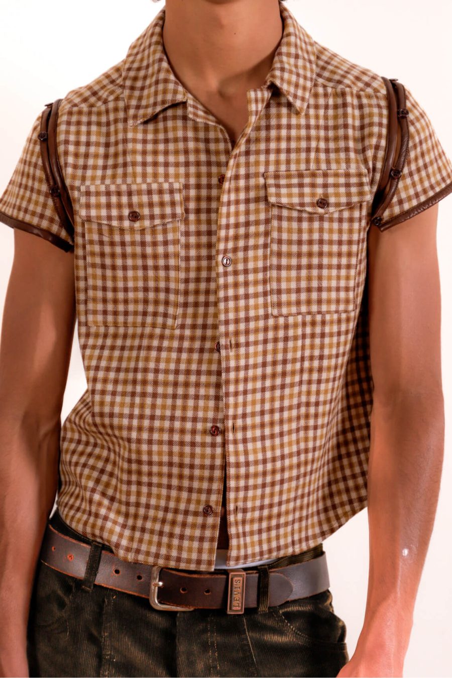 Yayo Button Up Beige & Brown