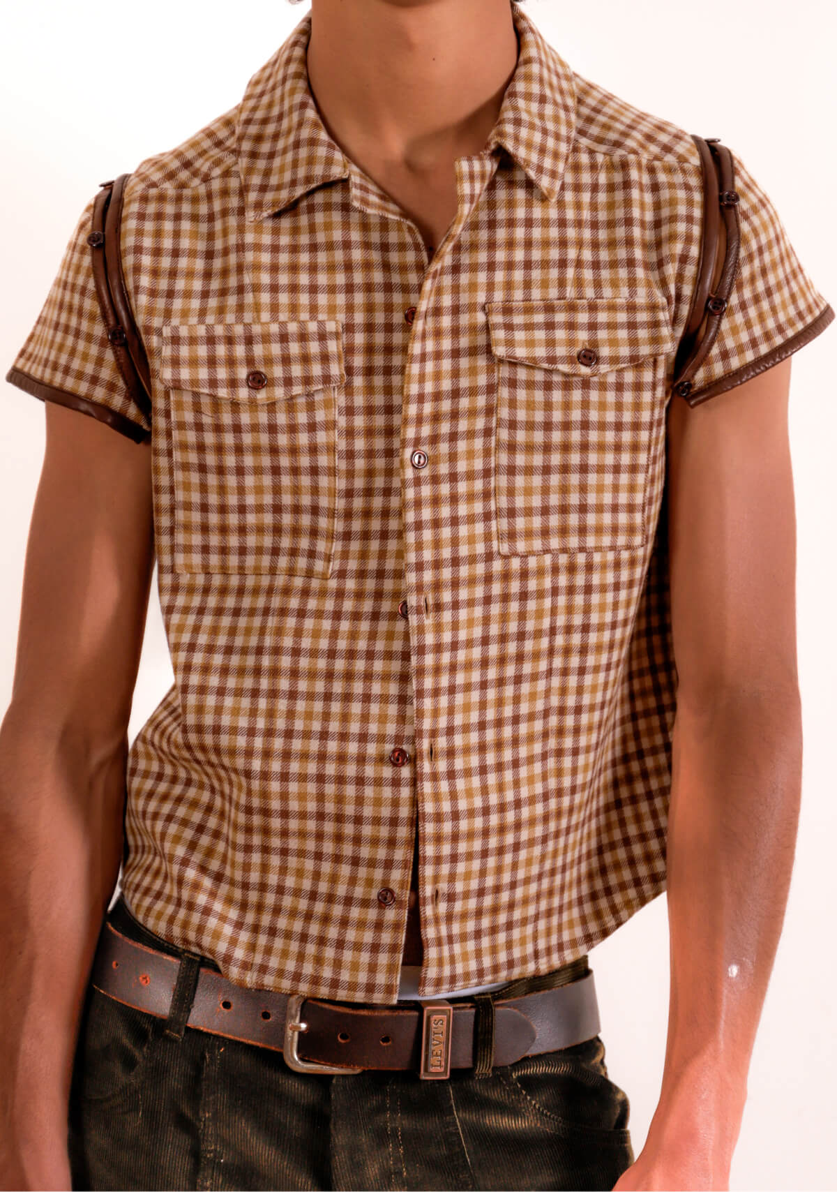 Yayo Button Up Beige & Brown