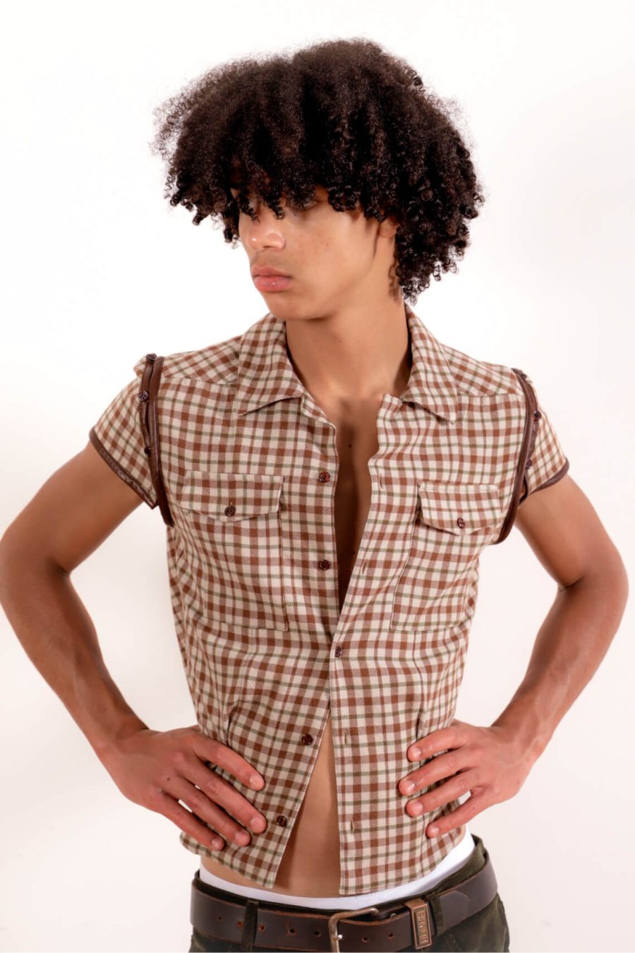 Yayo Button Up Beige, Brown & Green