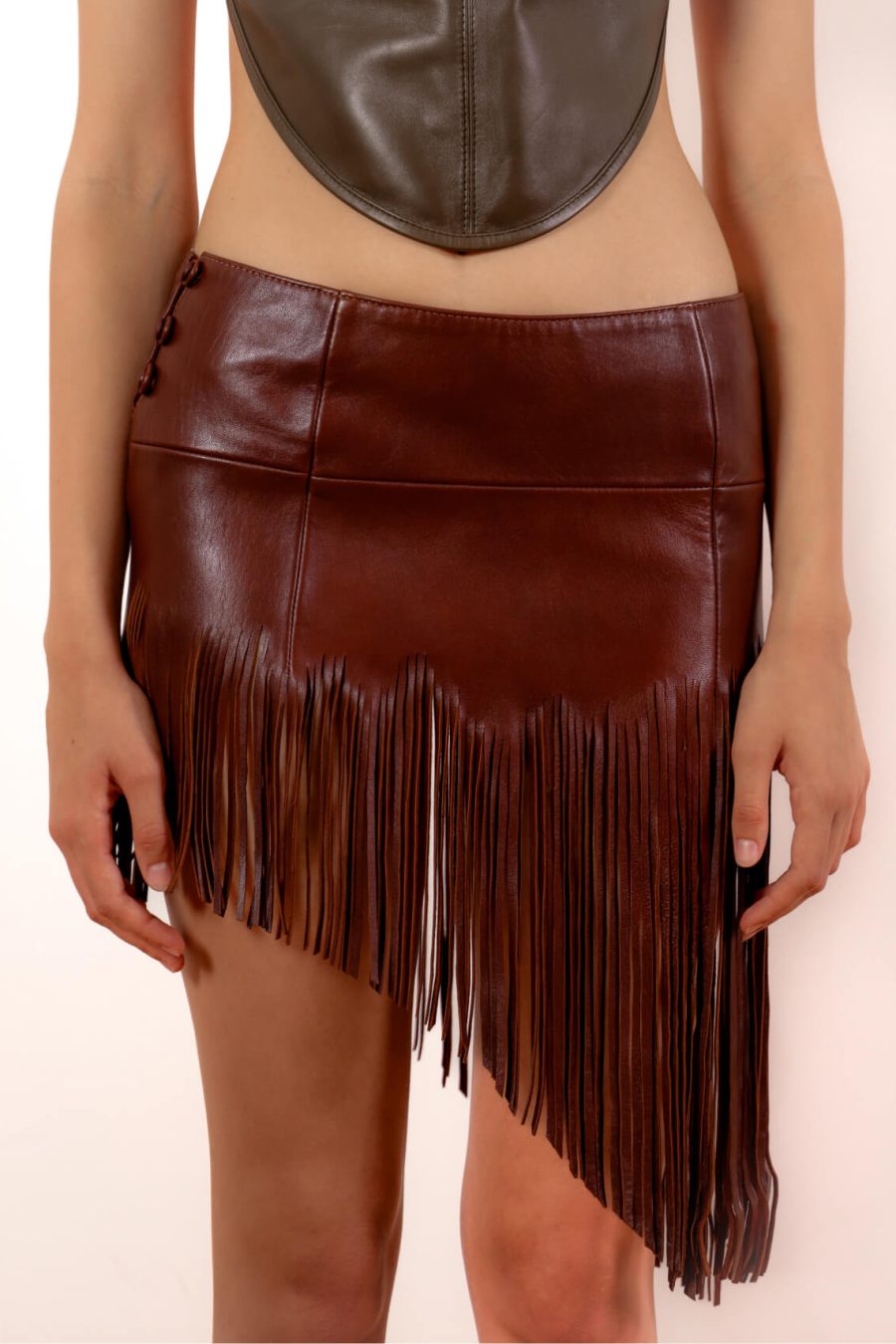 Fringed Leather Skirt Chocolate Brown - MADE TO ORDER
